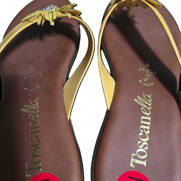 Toscanella Italian Wedge Sandals Yellow Flower With Rhinestones - Picture 2 of 3